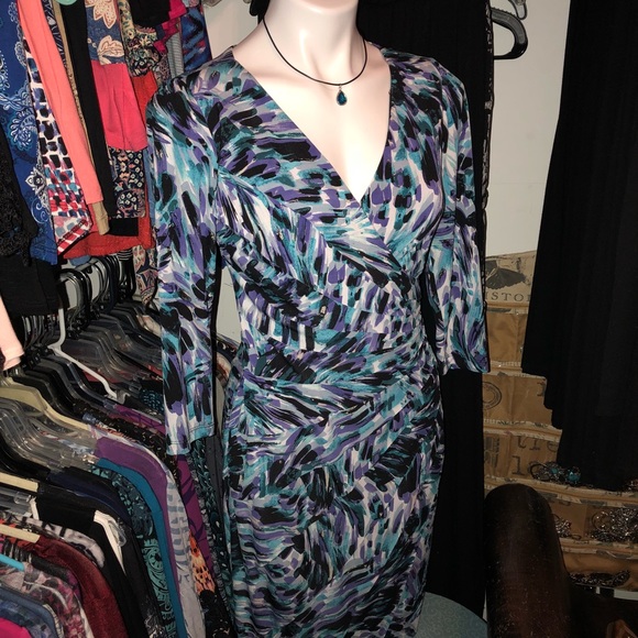 NEW London Times purple & turquoise Sexy low cut dress - Picture 11 of 12